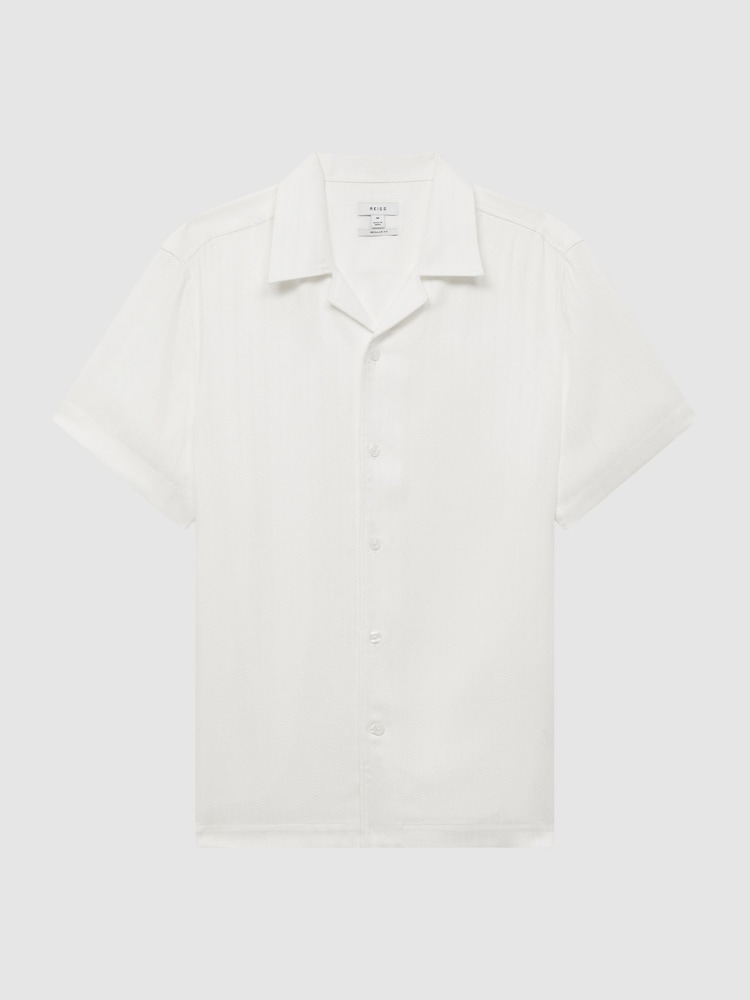 Reiss Ecru Vitus Slim Fit Cuban Collar Ribbed Polo - Image 2 of 4