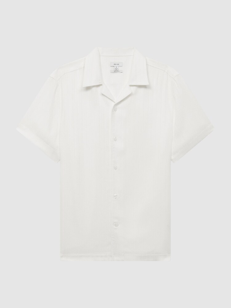Reiss Ecru Vitus Slim Fit Cuban Collar Ribbed Polo - Image 2 of 4 Reiss Ecru Vitus Slim Fit Cuban Collar Ribbed Polo - Image 2 of 4