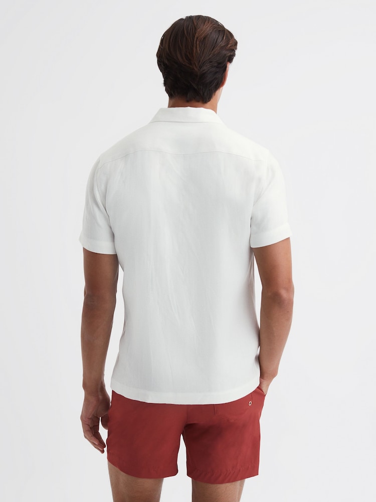 Reiss Ecru Vitus Slim Fit Cuban Collar Ribbed Polo - Image 4 of 4
