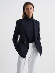 Reiss Navy Larsson Double Breasted Twill Blazer - Image 1 of 6