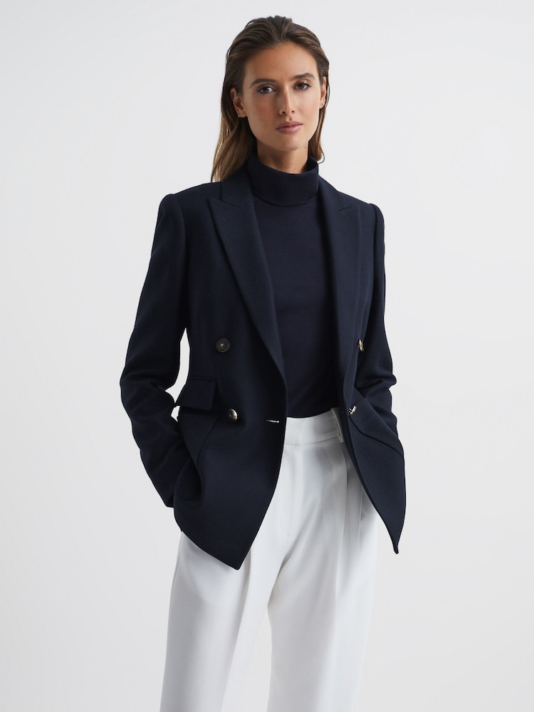 Reiss Navy Larsson Double Breasted Twill Blazer - Image 1 of 6