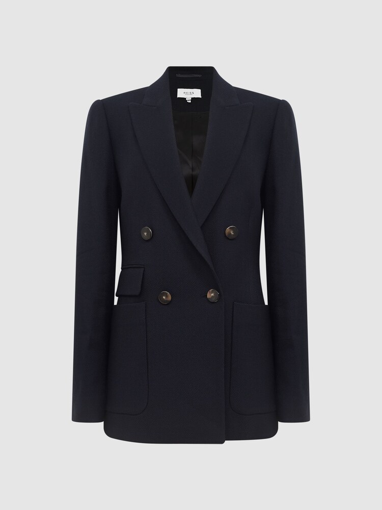 Reiss Navy Larsson Double Breasted Twill Blazer - Image 2 of 6