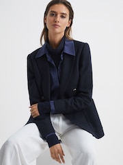Reiss Navy Larsson Double Breasted Twill Blazer - Image 6 of 6