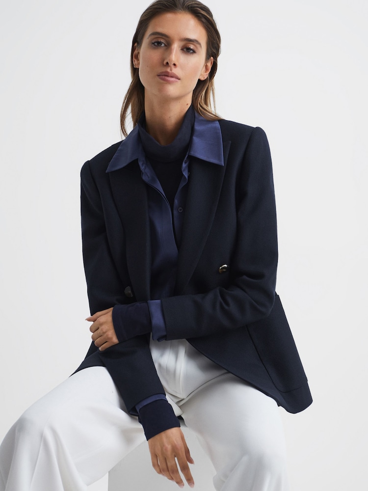 Reiss Navy Larsson Double Breasted Twill Blazer - Image 6 of 6