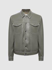 Reiss Sage Gisborne Leather Press Stud Trucker Jacket - Image 2 of 5