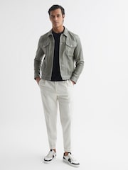 Reiss Sage Gisborne Leather Press Stud Trucker Jacket - Image 3 of 5