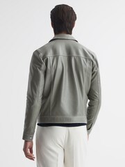 Reiss Sage Gisborne Leather Press Stud Trucker Jacket - Image 5 of 5