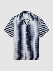 Reiss Navy Mayday Slim Fit Cuban Collar Printed Shirt - Image 2 of 6