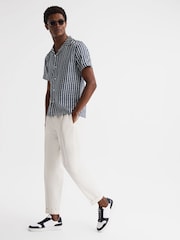 Reiss Navy Mayday Slim Fit Cuban Collar Printed Shirt - Image 3 of 6