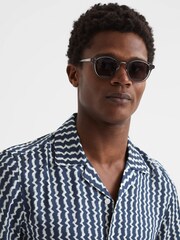 Reiss Navy Mayday Slim Fit Cuban Collar Printed Shirt - Image 4 of 6