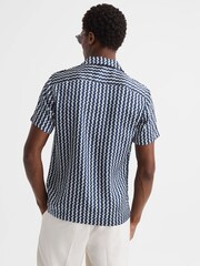 Reiss Navy Mayday Slim Fit Cuban Collar Printed Shirt - Image 5 of 6