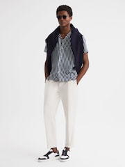 Reiss Navy Mayday Slim Fit Cuban Collar Printed Shirt - Image 6 of 6