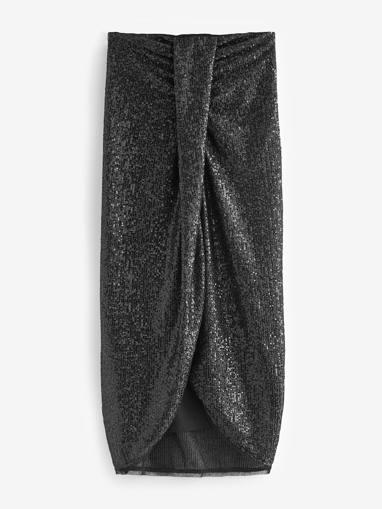 Black Sequin Midi Skirt/Bandeau Dress - Image 10 of 11