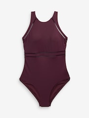 Burgundy Red High Neck Tummy Control Shaping Swimsuit - Image 5 of 5