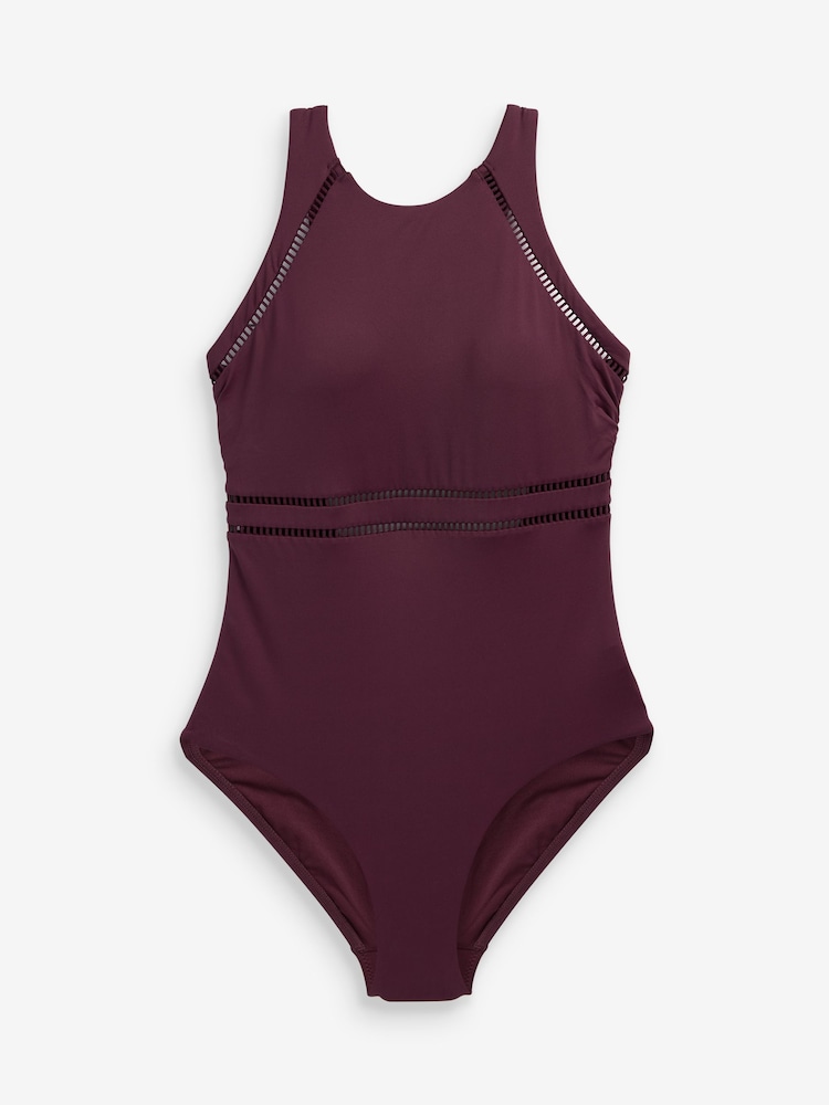 Burgundy Red High Neck Tummy Control Shaping Swimsuit - Image 5 of 5