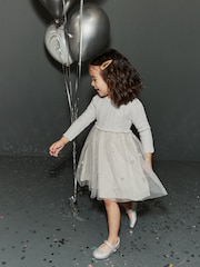 Silver 2-in-1 Jumper & Embroidered Tulle Skirt Dress (3mths-7yrs) - Image 4 of 8