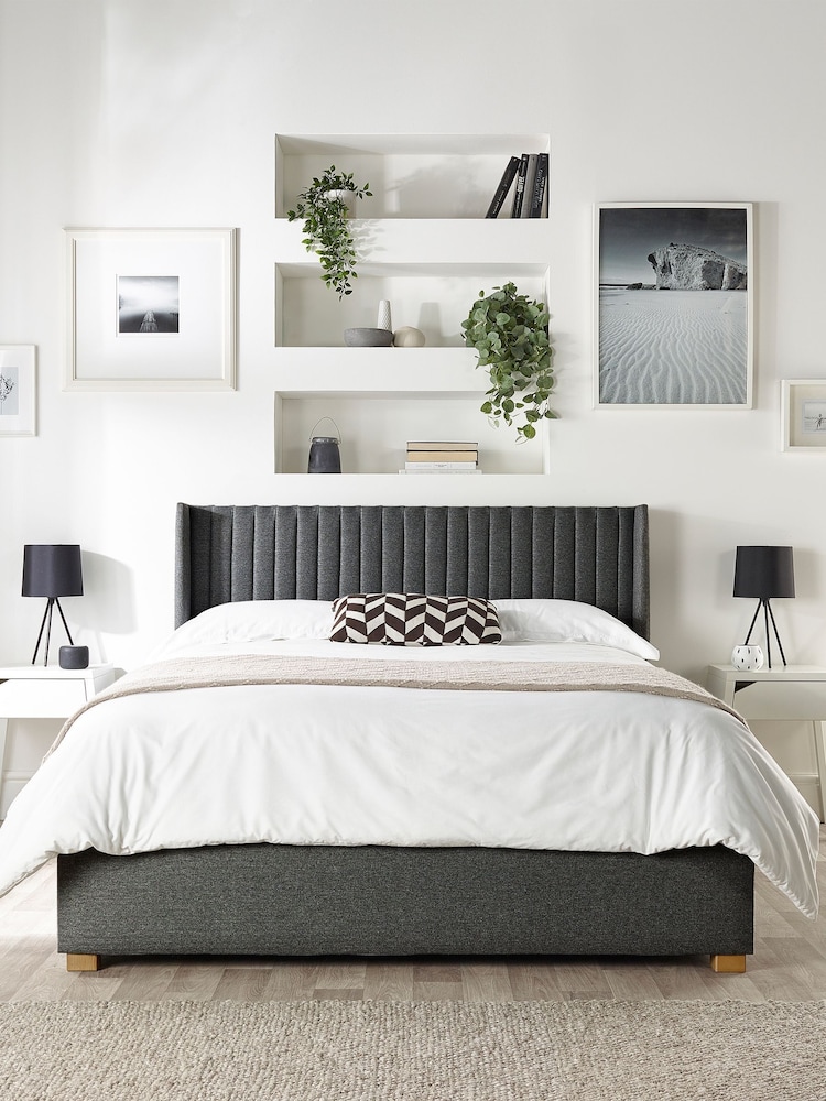 Catherine Lansfield Charcoal Grey Soho Wing End Lift Ottoman Storage Bed - Image 1 of 7