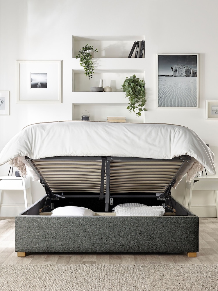 Catherine Lansfield Charcoal Grey Soho Wing End Lift Ottoman Storage Bed - Image 2 of 7