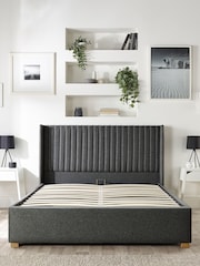 Catherine Lansfield Charcoal Grey Soho Wing End Lift Ottoman Storage Bed - Image 6 of 7