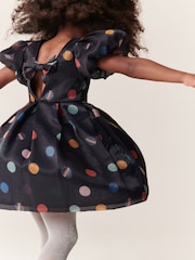 Paul Smith Junior Girls Navy Occasion 'Artist Stripe' Polka Dot Dress - Image 2 of 7