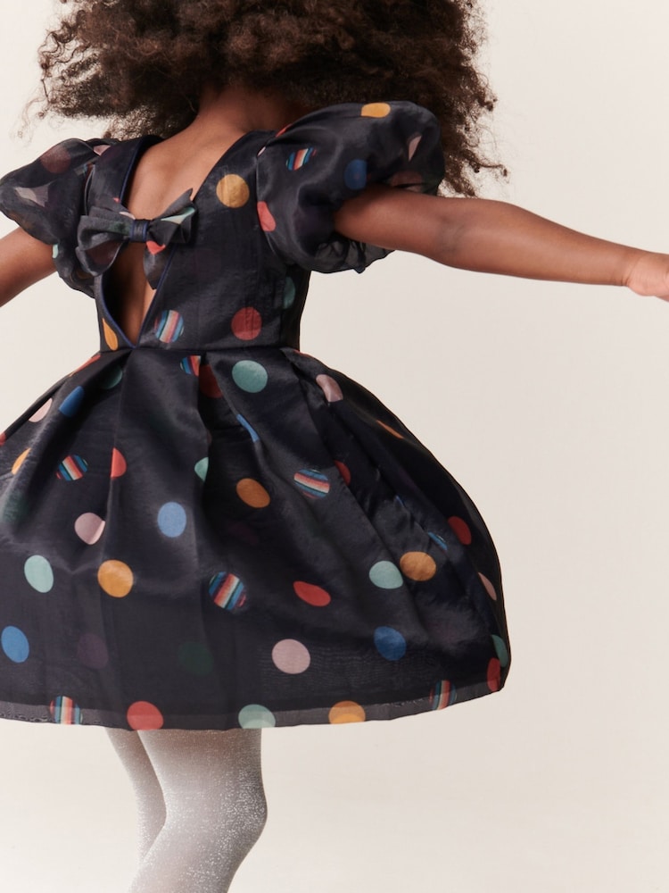 Paul Smith Junior Girls Navy Occasion 'Artist Stripe' Polka Dot Dress - Image 2 of 7 Paul Smith Junior Girls Navy Occasion 'Artist Stripe' Polka Dot Dress - Image 2 of 7