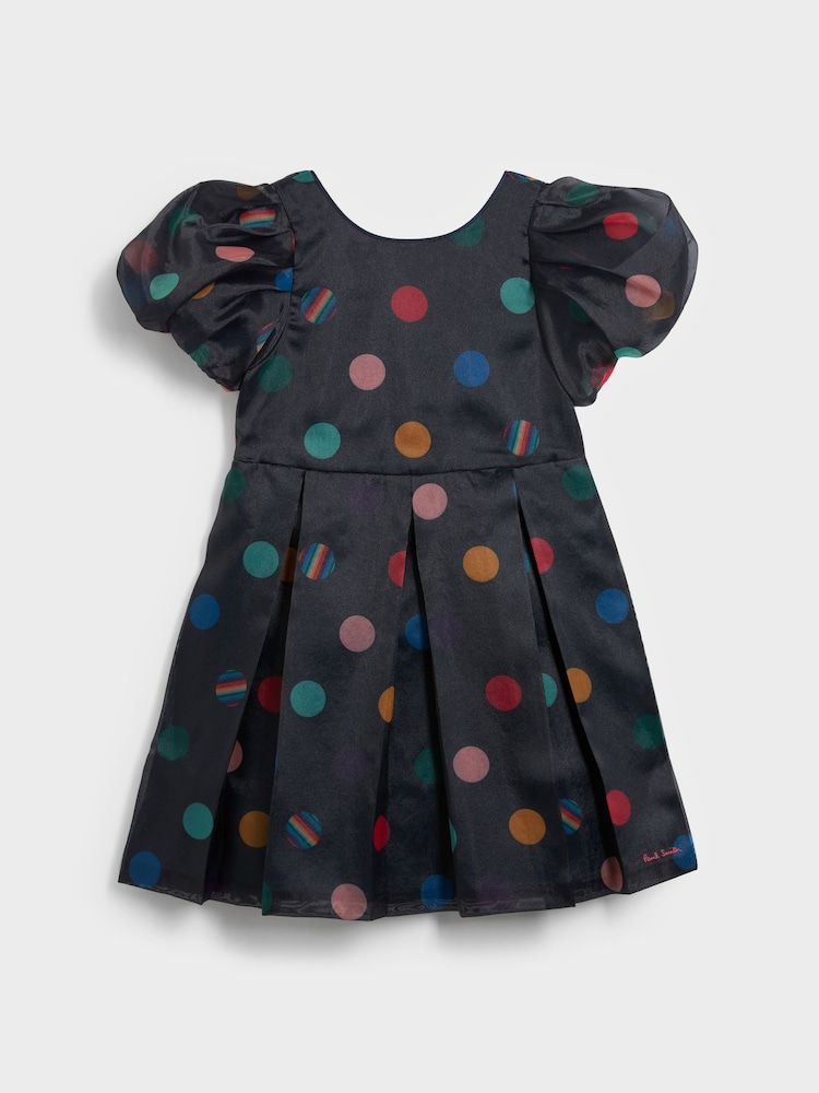 Paul Smith Junior Girls Navy Occasion 'Artist Stripe' Polka Dot Dress - Image 3 of 7