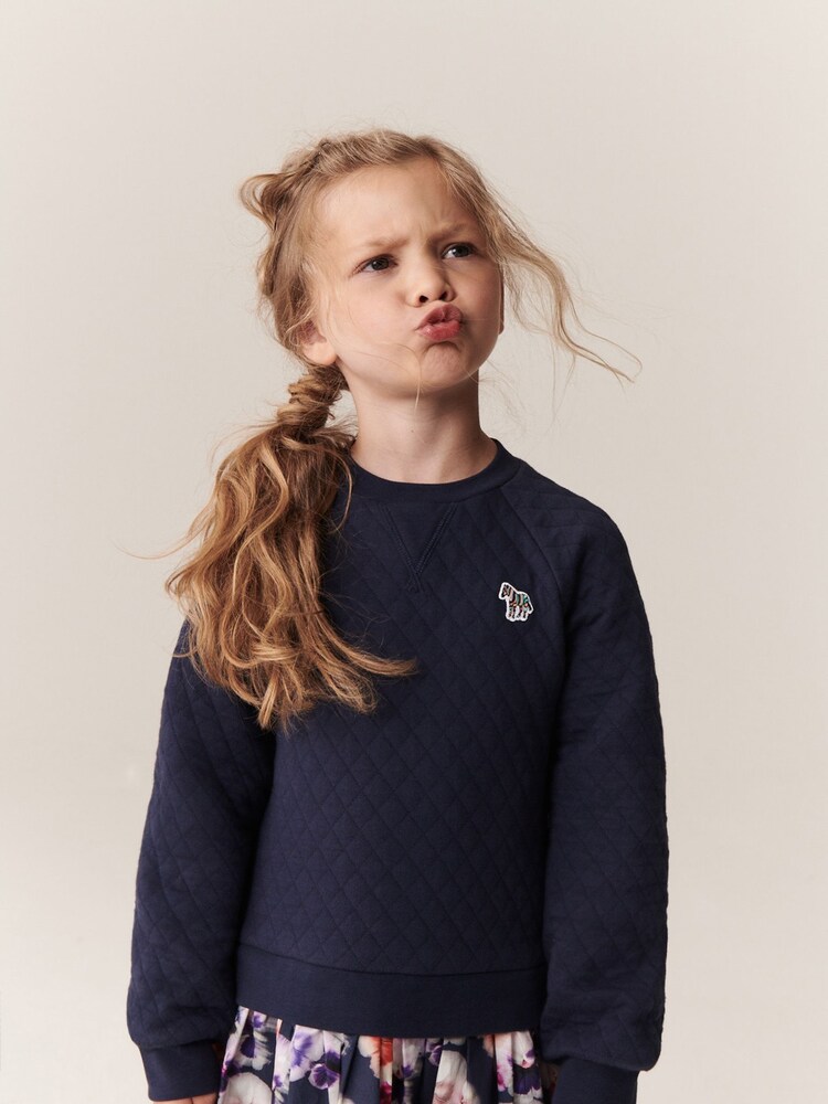 Paul Smith Junior Mädchen Kleid mit Sweatshirt, Zebralogo und Blumenmuster, Marineblau - Bild 1 von 7 Paul Smith Junior Mädchen Kleid mit Sweatshirt, Zebralogo und Blumenmuster, Marineblau - Bild 1 von 7
