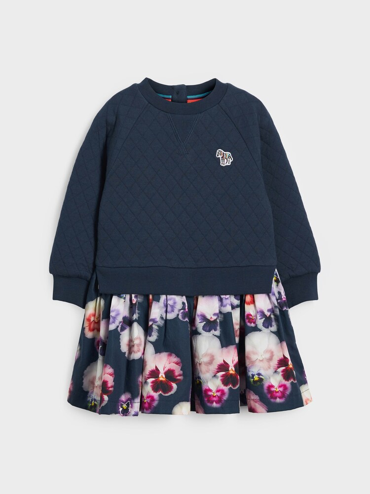 Paul Smith Robe en molleton à fleurs avec logo zèbre bleu marine fille - Image 3 of 7
