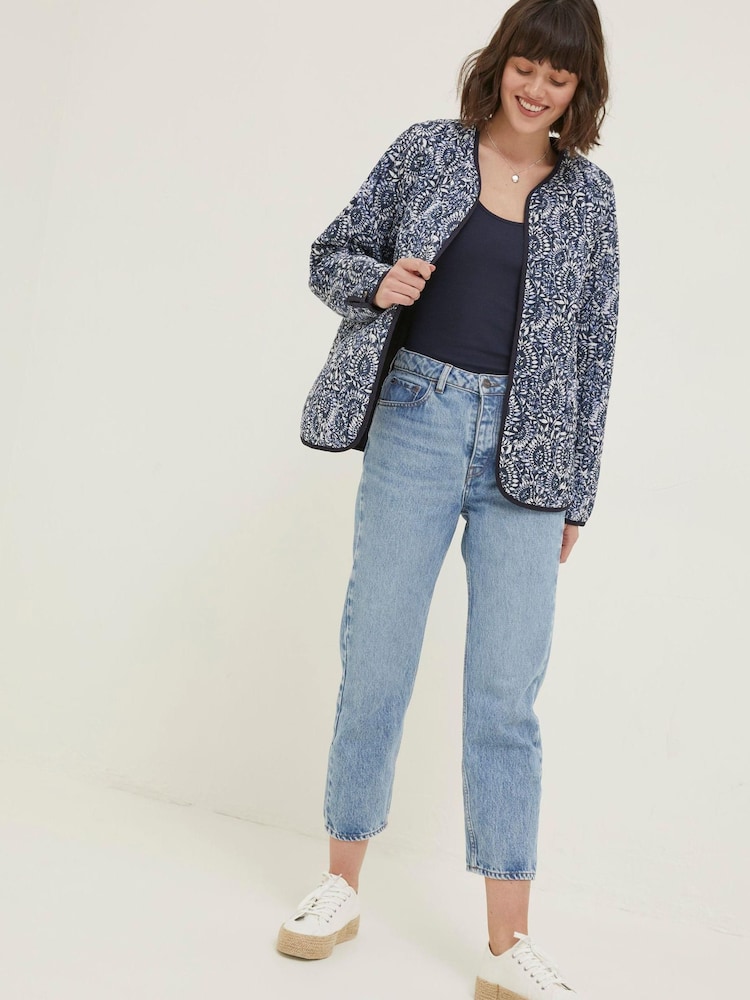 FatFace Blue Printed Watercolour Batik Jacket - Image 3 of 6