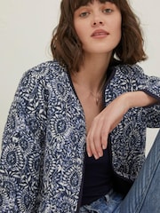 FatFace Blue Printed Watercolour Batik Jacket - Image 4 of 6