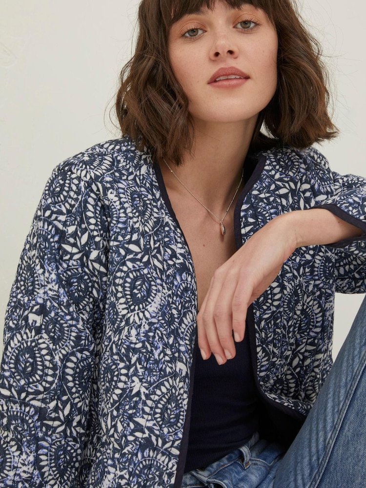 FatFace Blue Printed Watercolour Batik Jacket - Image 4 of 6