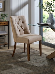 Set of 2 Chunky Weave Mid Natural Wolton Walnut Effect Leg Collection Luxe Button Dining Chairs - Image 2 of 5