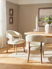Set of 2 Fine Chenille Light Natural Remi Mid Wood Leg Dining Chairs - Image 1 of 8