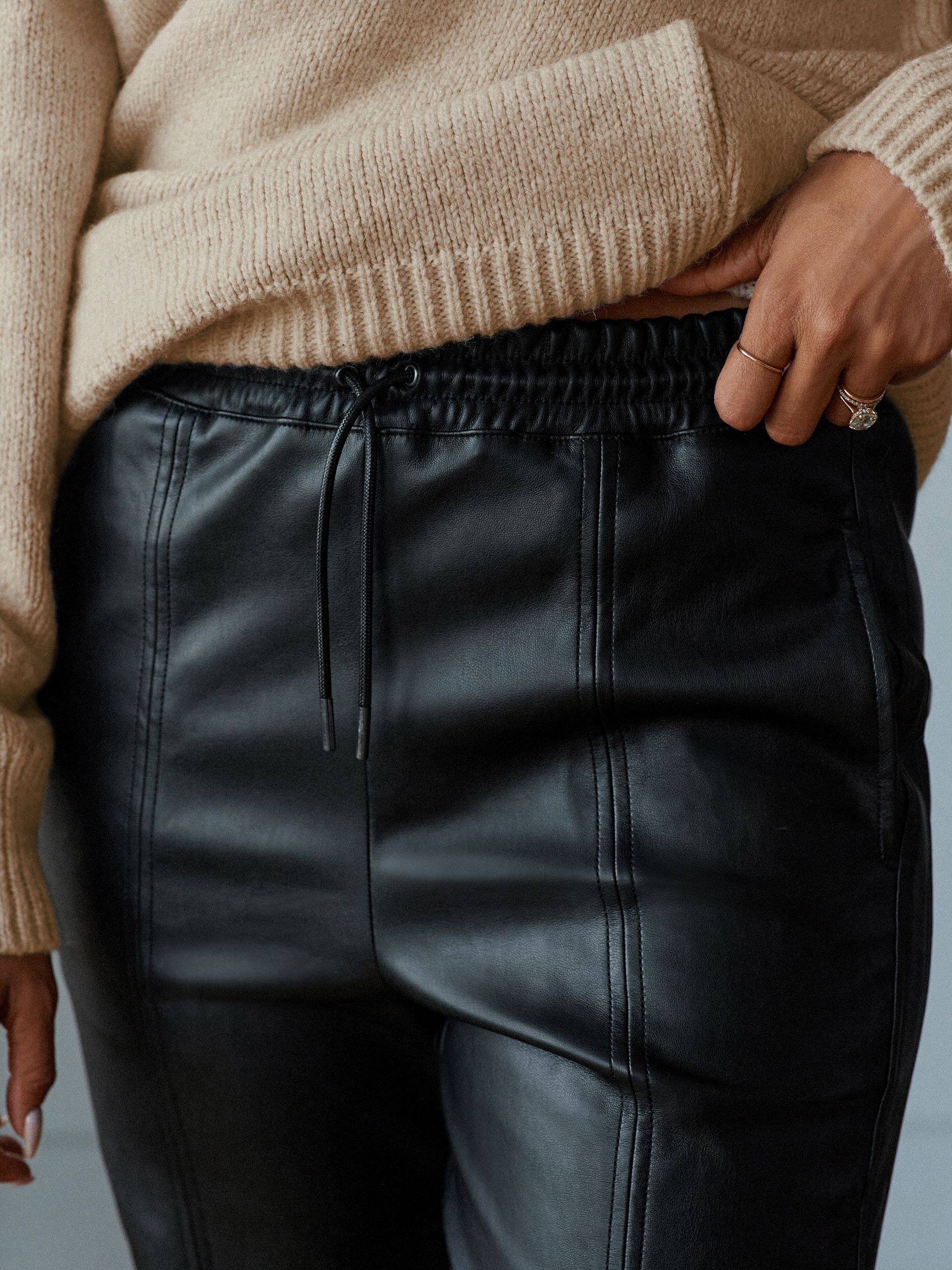 Buy Black Faux Leather PU Jogger Trousers from Next Luxembourg