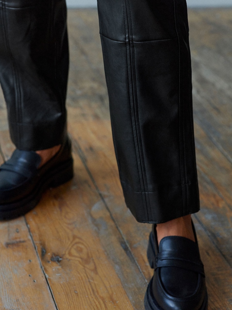 Black Faux Leather PU Jogger Trousers - Image 5 of 7