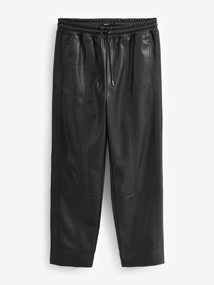 Black Faux Leather PU Jogger Trousers - Image 6 of 7