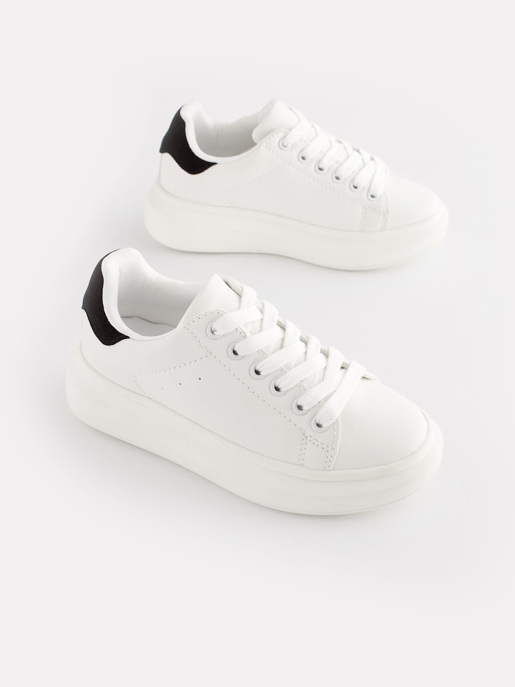White/Black Lace Up Chunky Sole Trainers - Image 1 of 6 White/Black Lace Up Chunky Sole Trainers - Image 1 of 6