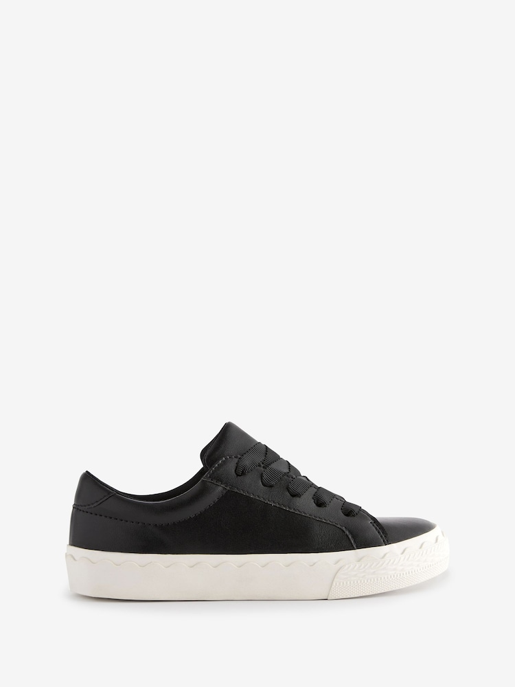 Black Scallop Detail Lace-Up Trainers - Image 2 of 5 Black Scallop Detail Lace-Up Trainers - Image 2 of 5