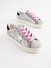 Silver/Pink Standard Fit (F) Star Lace-Up Trainers - Image 1 of 4
