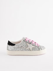 Silver/Pink Standard Fit (F) Star Lace-Up Trainers - Image 2 of 4