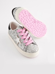 Silver/Pink Standard Fit (F) Star Lace-Up Trainers - Image 3 of 4
