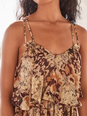 Black/Gold Shine Ruffle Tiered Strappy Maxi Dress - Image 4 of 7