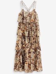 Black/Gold Shine Ruffle Tiered Strappy Maxi Dress - Image 6 of 7
