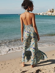 Blue/Purple Paisley Halter-Neck Summer Midi Dress - Image 2 of 9