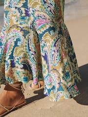 Blue/Purple Paisley Halter-Neck Summer Midi Dress - Image 7 of 9