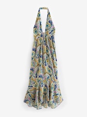 Blue/Purple Paisley Halter-Neck Summer Midi Dress - Image 8 of 9