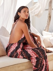 Brown/Pink Tie Dye Halter Maxi Summer Dress - Image 5 of 8