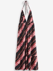 Brown/Pink Tie Dye Halter Maxi Summer Dress - Image 7 of 8