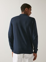 Navy Blue Regular Vertical Stripe Long Sleeve Polo Shirt - Image 3 of 7