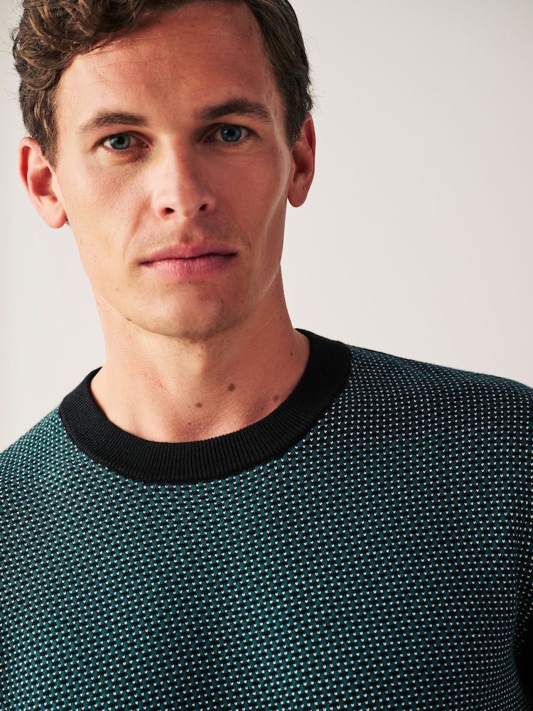 Green/Black Regular Geo Crew Jumper - Image 1 of 7 Green/Black Regular Geo Crew Jumper - Image 1 of 7